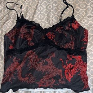 red dragon crop tank top with wavy lines on bottom